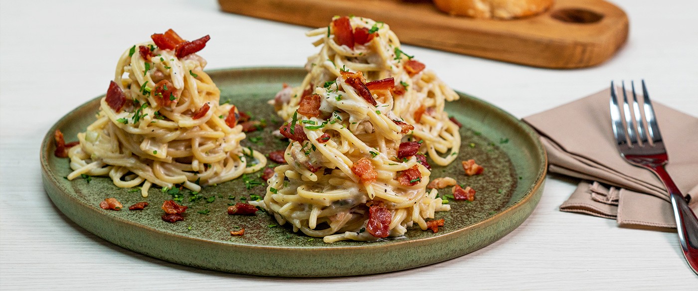 Pasta cremosa de champiñones y tocino Chimex