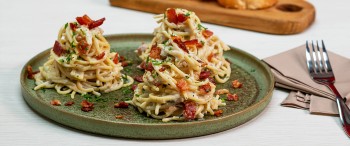 Pasta cremosa de champiñones y tocino Chimex